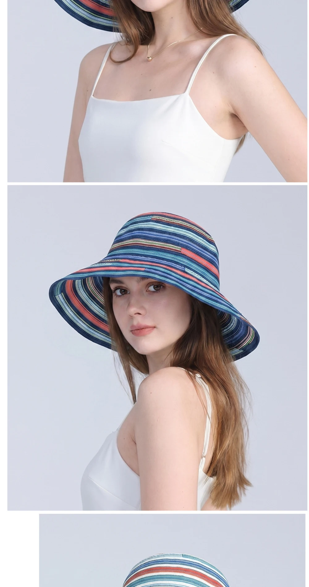 HT5134 Frühling Sommer Sonnenhut für Damen, faltbarer Strandhut mit breiter Krempe, UV-Schutz, Bucket Cap, 2026 Neu, bunter Damen-Bucket-Hut – Detail 9