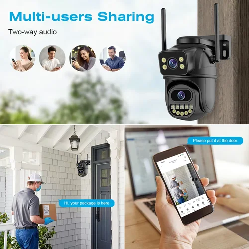 Imagen 2 del producto Cámara IP de doble pantalla 4K y 8MP, Wifi, PTZ, para exteriores, 4MP, AI, seguimiento automático, CCTV, Audio HD, videovigilancia, P2P, iCSee
