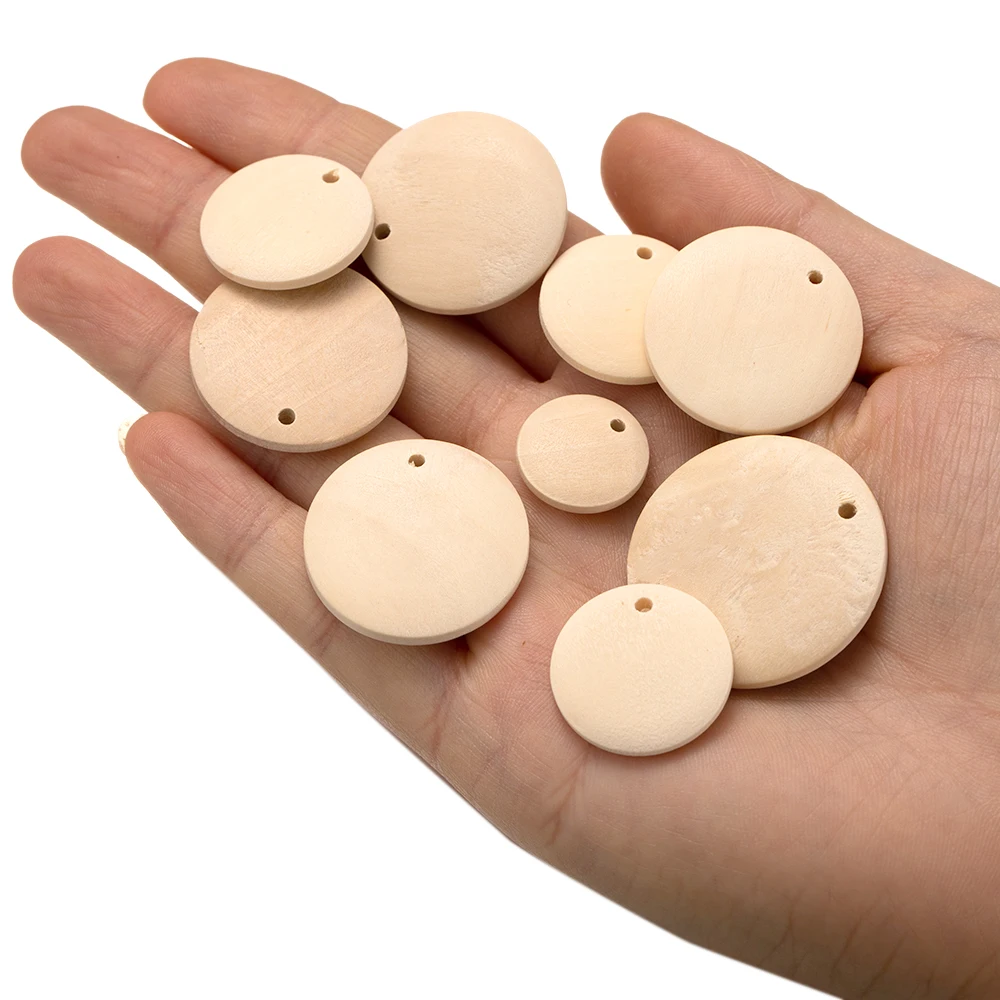 20pcs Blank Flat Round Wood For DIY Earring Tags Pendant Keychain Paintable Craft Jewelry Findings Making Supplies Accessories