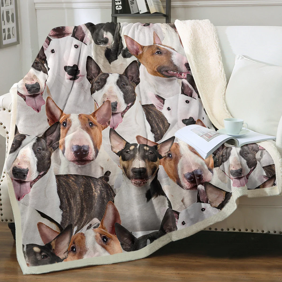 Bull Terrier Dogs Throw Blanket Printed Plush Blanket Super Soft Sherpa Blanket for Couch Sofa Bed 75x100cm 130x150cm 150x200cm