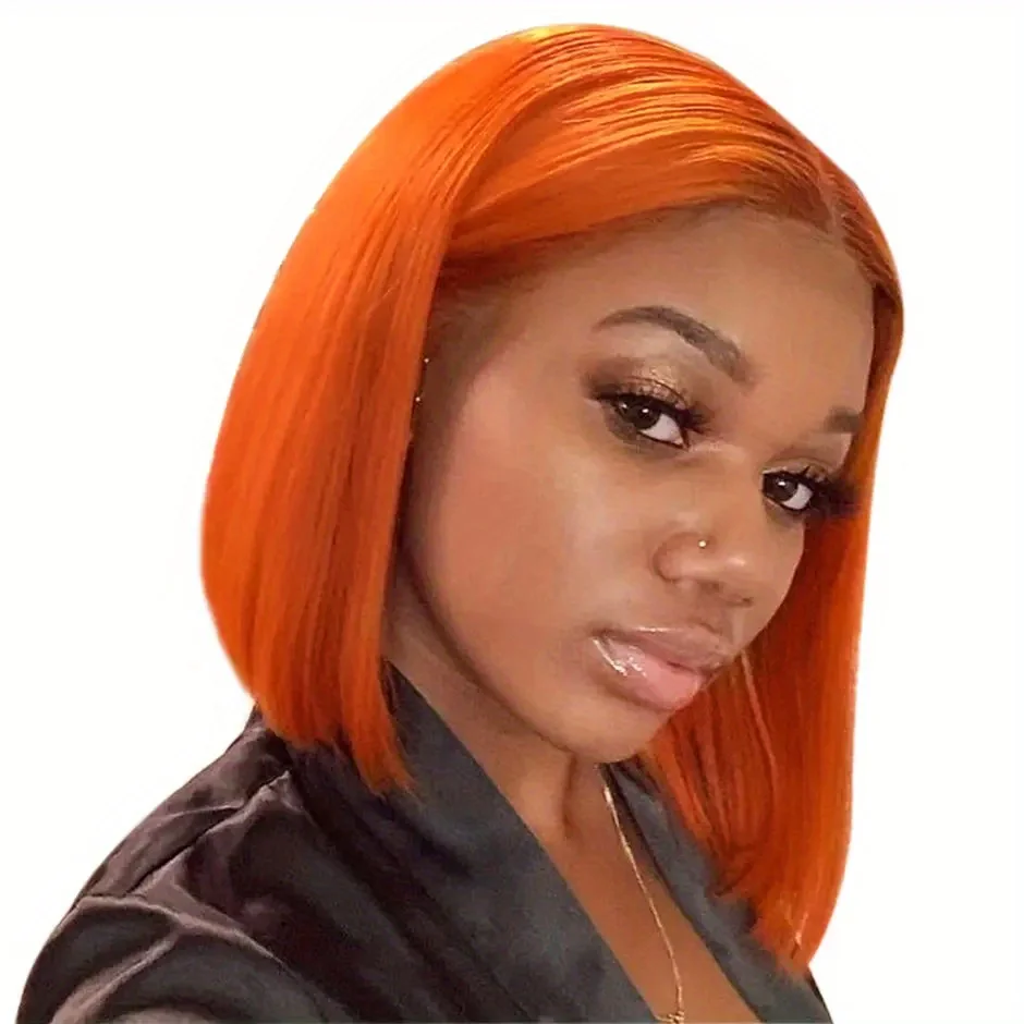 13×4 frontal transparent lace human hair wig bob short straight 10inch 350 ginger/427/natural black color 150% density remy hair