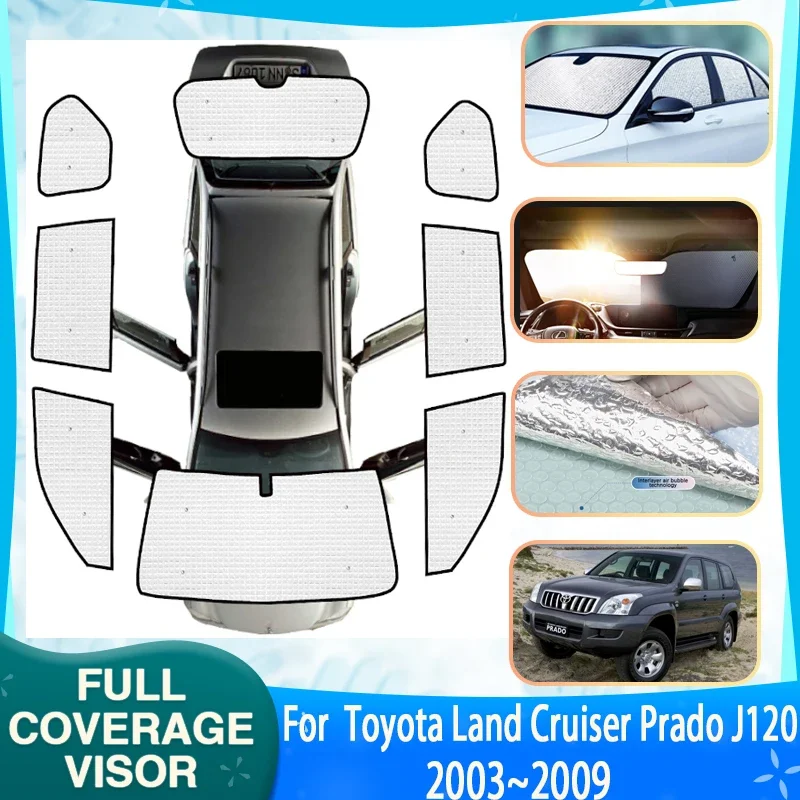 Full Coverage Sunshades For Toyota Land Cruiser Prado 120 Accessories J120 LC120 FJ120 2003~2009 Sunscreen Window Sunshade Cover