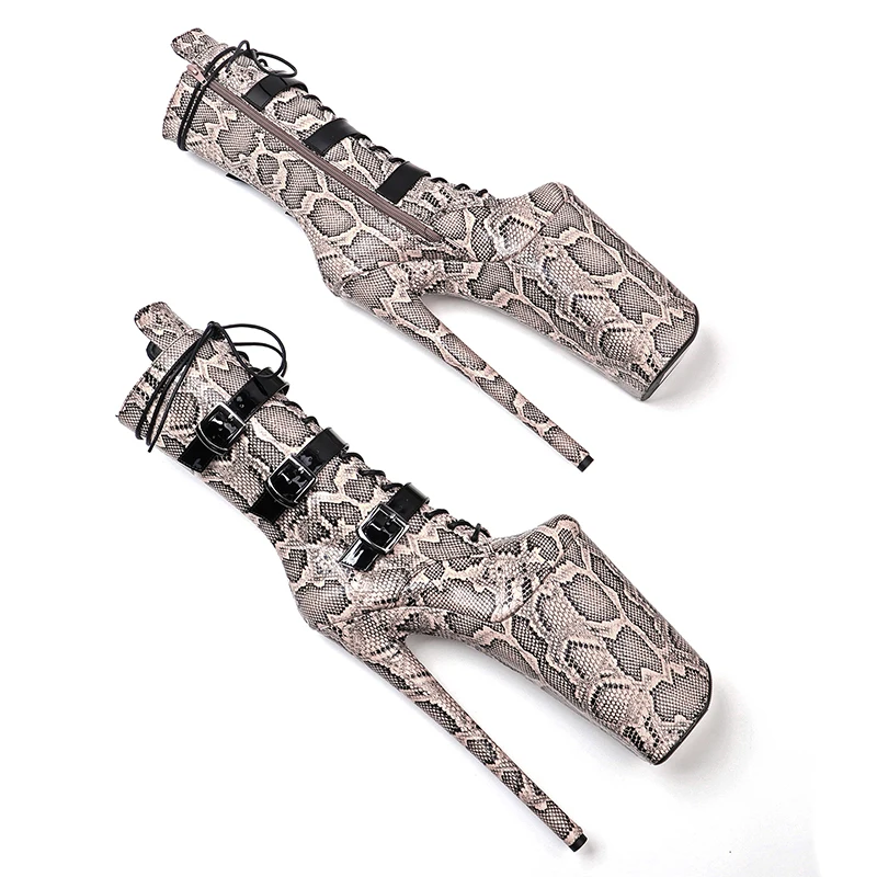 Leecabe 26CM/10inches Snake with Patent Upper Strap Style Trend Fashion Boot High Heels Platform Stripper Heel Pole Dance Shoes