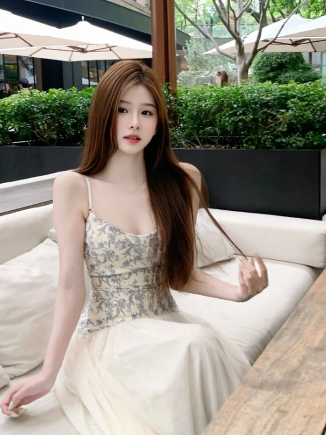 

Retro Unique Beautiful Print Waist-Cinching Slimming Strap Long Dress Absolutely Beautiful Non-Repeating Summer Dress