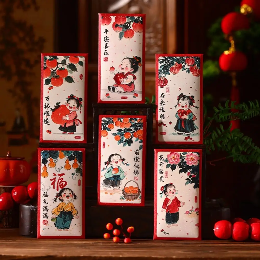 6 pçs tradicional chinês ano novo envelopes vermelhos bênção engrossado boa sorte bolso vermelho hongbao pacote de dinheiro