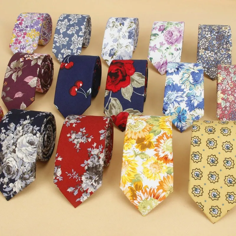 Brand New Floral Tie for Men's Narrow Casual Mens Ties for Wedding Party Flower Skinny Neckties for Women Printed Male Neck Ties