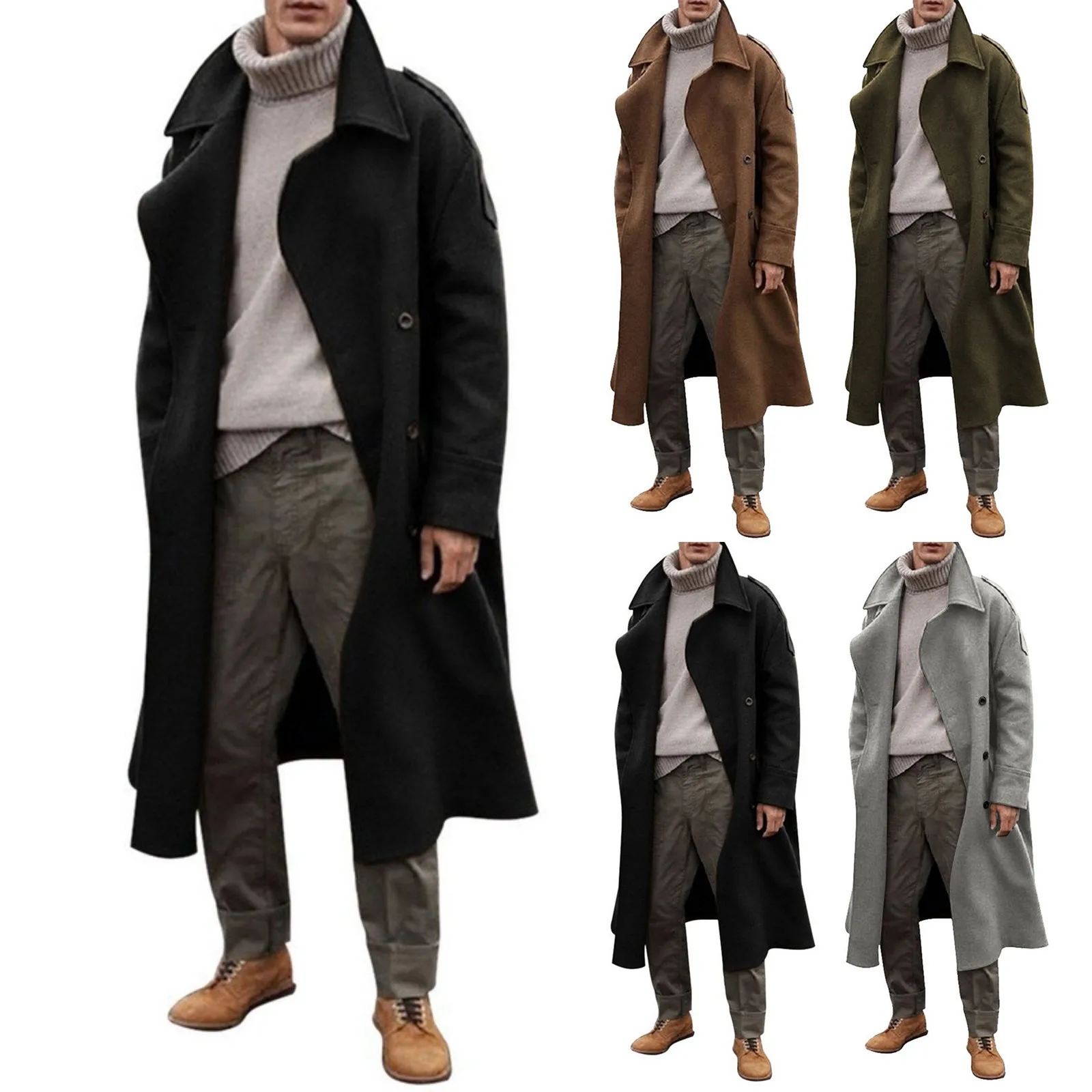 

Мужской повседневный деловой плащ, пальто с кубинским воротником на пуговицах, пальто длиной до колена, куртки, длинные пальто для мужчин