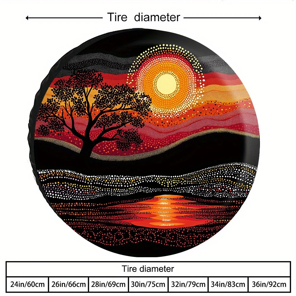 Couverture de roue dorée Twilight Tree. Arbre et coucher de soleil en peinture au point de croix. Convient aux véhicules tout-terrain/pick-up, pour profiter de la tranquillité de la nature.