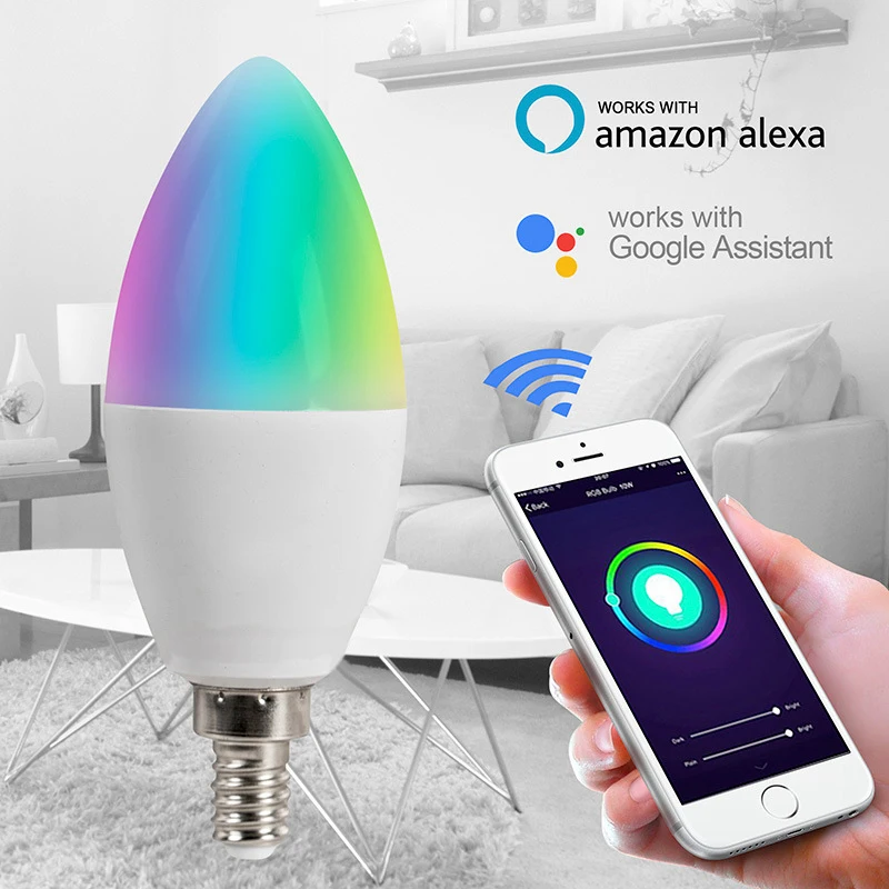 Smart Candle Bulb Tuya Smart Home Works With Alexa Home E12 E14 Led Bulb Rgbcw Voice Control 5w 3.0