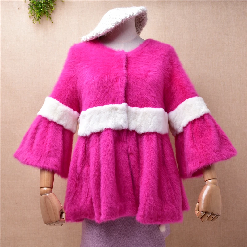 ladies women fashion butterfly mink cashmere knitted short style zipper loose cardigan angora fur winter jacket coat sweater top