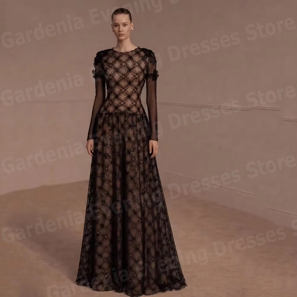 Elegante A-Linien-Abendkleider für Damen mit O-Ausschnitt und langen Ärmeln, Ballkleider, Vestidos Para Mujer, maßgeschneiderte formelle Partykleider, Robe De Soirée