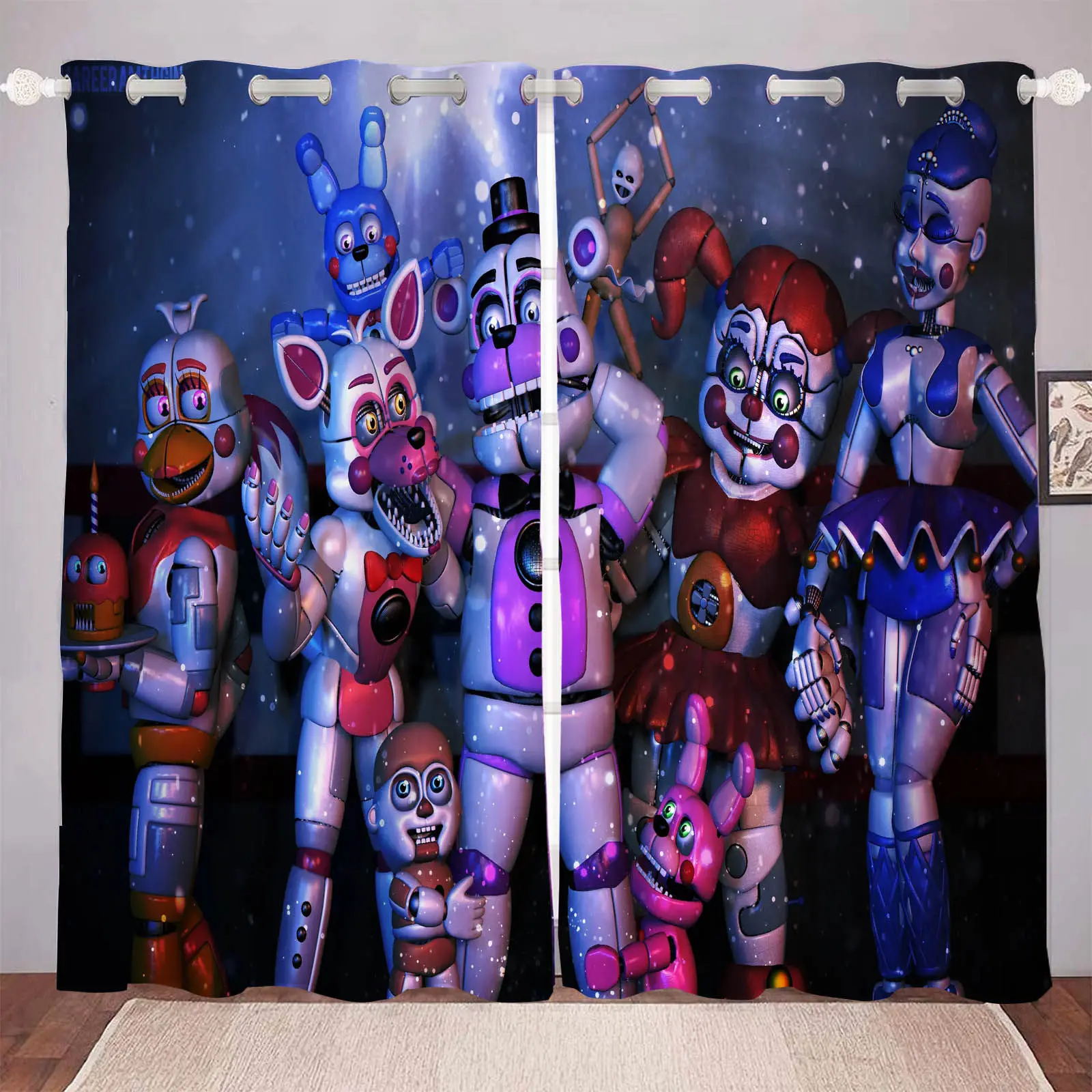 

Five Nights at Freddy's Cartoon Curtain, Polyester Curtain, Punch Holes Shade, Kids Bedroom, Room Curtains, Home, Multiple Sizes