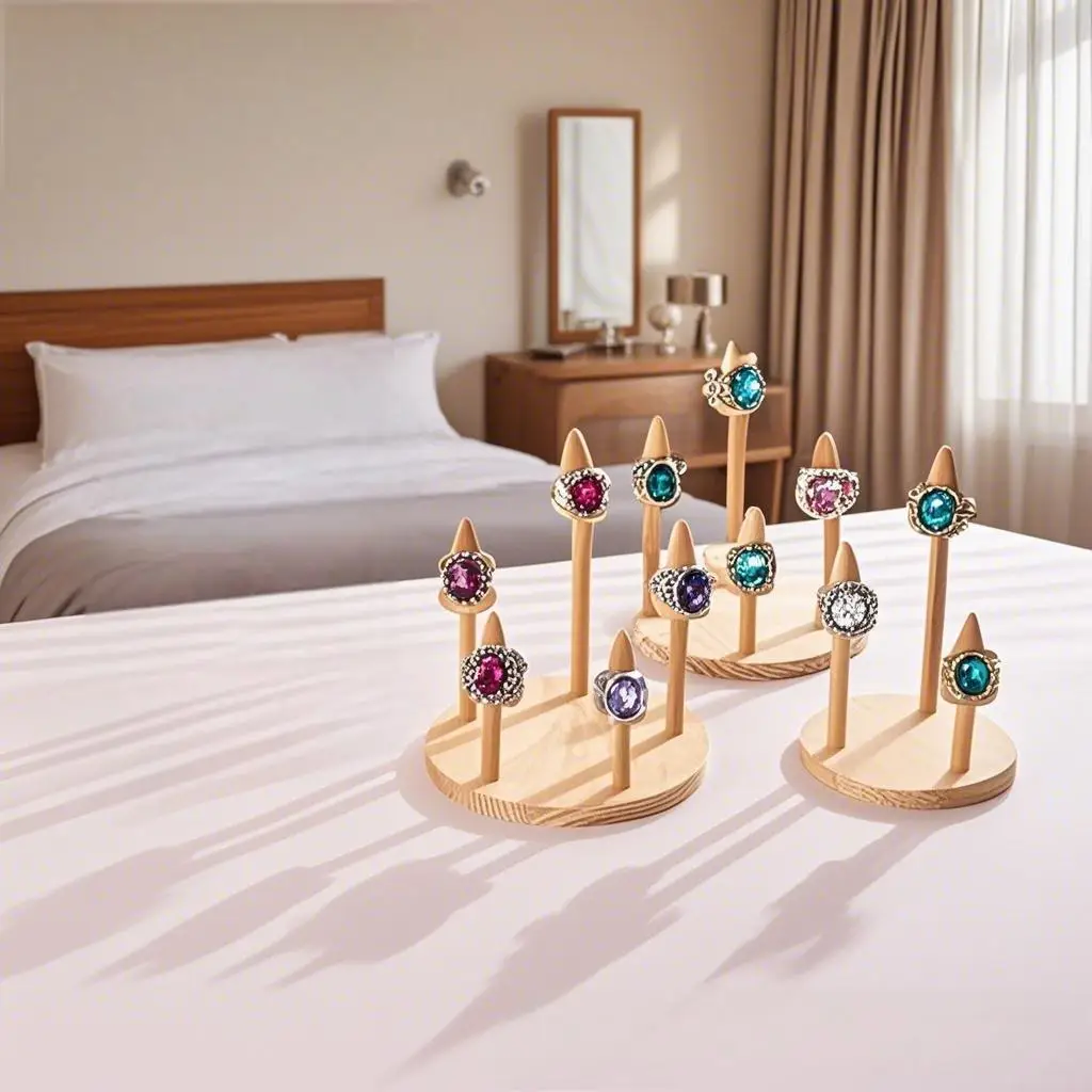 جولة الخشب مخروط حلقة عرض موقف خواتم الاصبع حامل ساعة الإسورة صينية تخزين مجوهرات نافذة عرض عرض عرض الدعائم #4