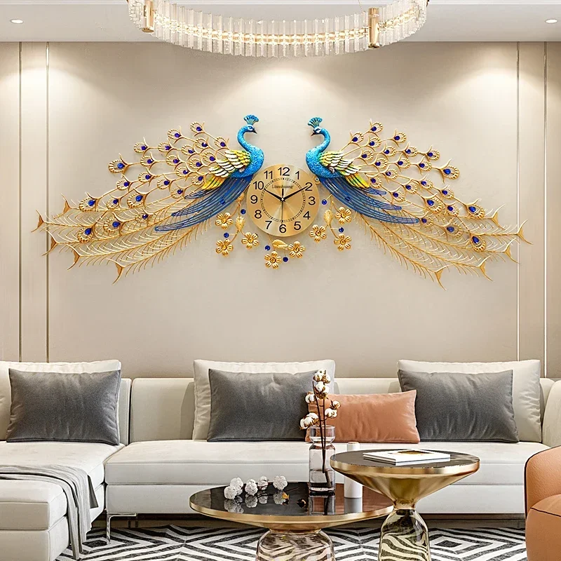 

Large Peacock Wall Clock Mechanism Digital Modern Luxury Wall Clock Living Room Gold Nordic Horloges Murales Home Decoraction Z