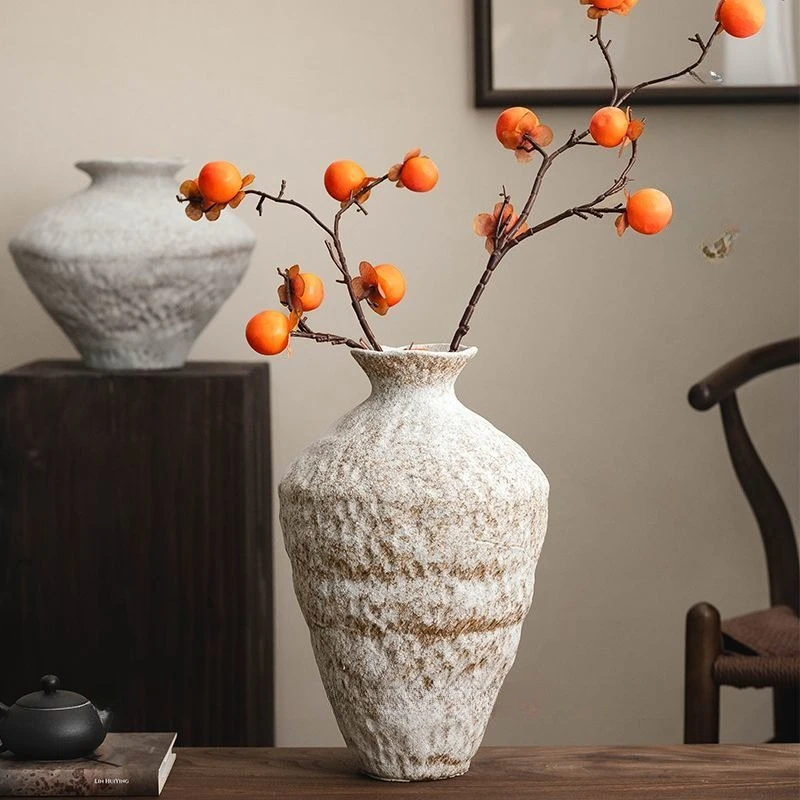 Ceramic Vase Wabi Sabi Style Vintage Vase for Home Decor, Zen Buddhist Decor, Oriental Flower Arrangement Vase for Living Room 4