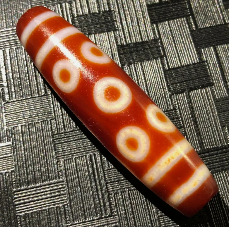 Magic Energy Tibetan Old Red Agate 8Eye dZi Bead Totem Amulet 15*60mmC018