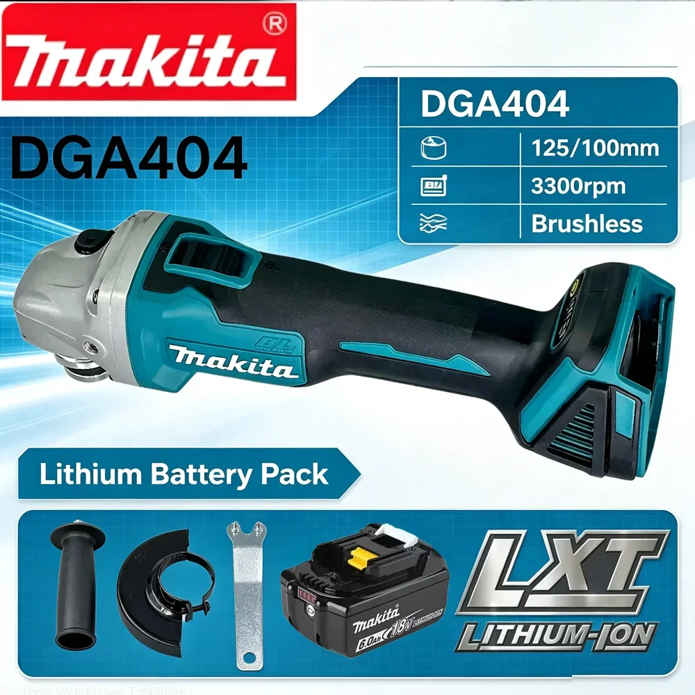 Makita DGA404 18V 6.0Ah 125mm Brushless Cordless Angle Grinder Rechargeable Lithium‑ion Cutting Grinding Polishing Power Tools