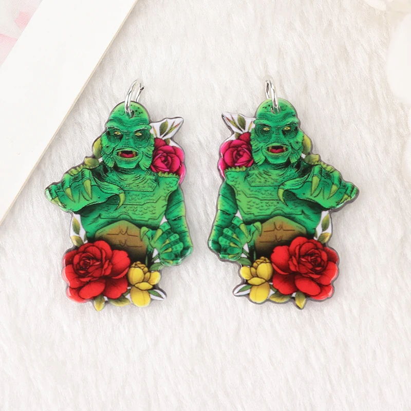 8Pcs Halloween Charms Creative Acrylic Green Jewlery Findings For Necklace Diy Making
