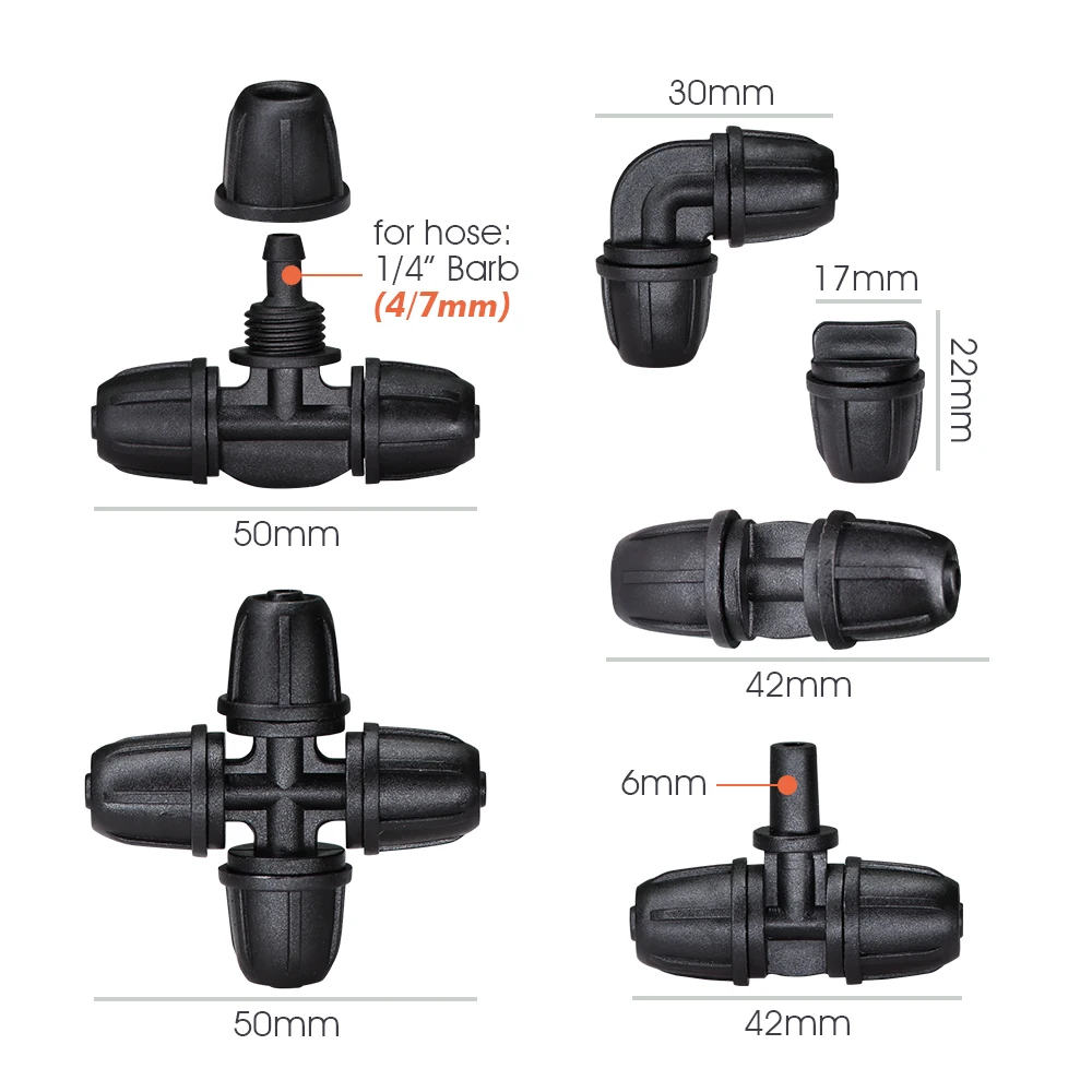 حديقة 4/7 مللي متر موصل الخرطوم مع غطاء القفل منع الانزلاق 1/4 "PVC سقي أنبوب تمديد إصلاح المناسب لنظام الري بالتنقيط