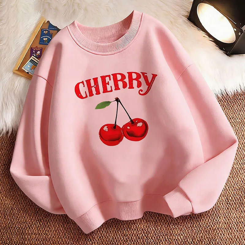 Grafischer Sweet Cherry Hoodie für Kinder, Pullover mit Rundhalsausschnitt, modischer Kinder-Sweatshirt-Kapuzenpullover, lässige Hoodies, 90er-Jahre-Kleidung für Mädchen