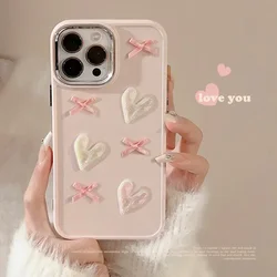 3D Pink Love Heart Bow Phone Case for IPhone16 15 14 12 13 11 Pro ProMax Mini Plus X XR Shockproof Phone Cover