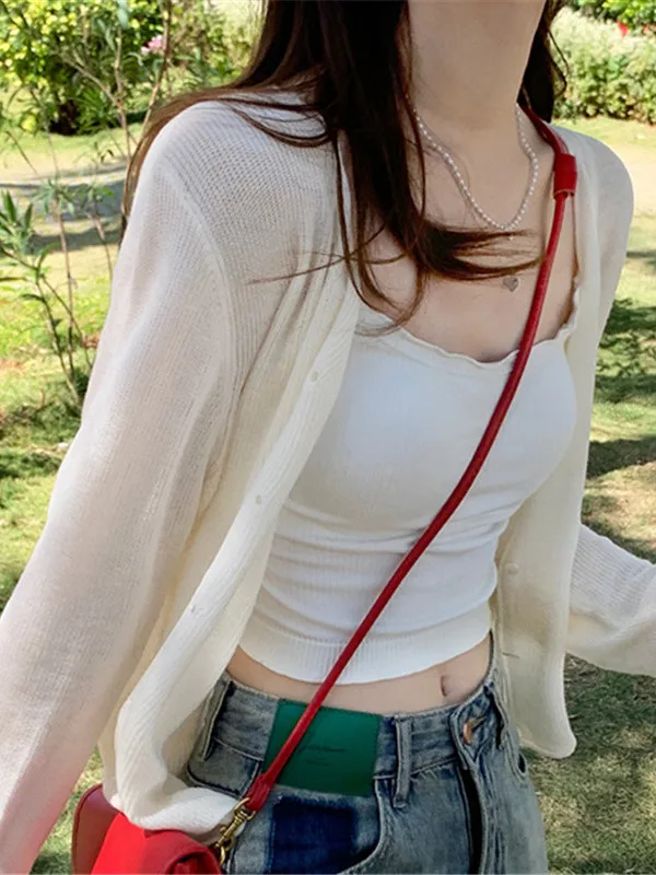 

Легкий шелковый вязаный кардиган Soft Pure Desire Style с защитой от солнца, белая верхняя одежда, весна-лето, новый дизайн, пальто на бретельках