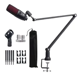 Extendable Recording Microphone Holder Suspension Boom Scissor Arm Stand Holder with Mic Clip Table Mounting Clamp