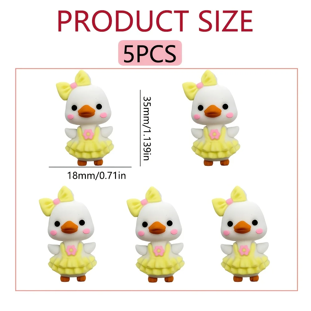 5Pcs 3D Yellow Duck Silicone Focus Beads, Loose Beads for DIY Beaded Pen Bracelet Necklace Handmade Crafts