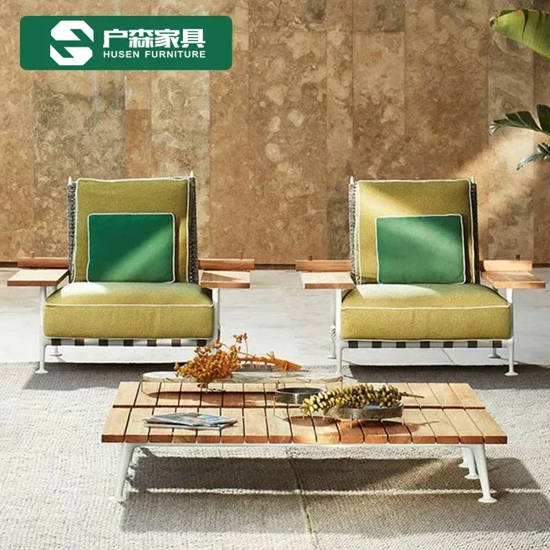 Outdoor furniture Leisure sofa Patio teak back chair Balcony small coffee table Rattan open-air garden furniture