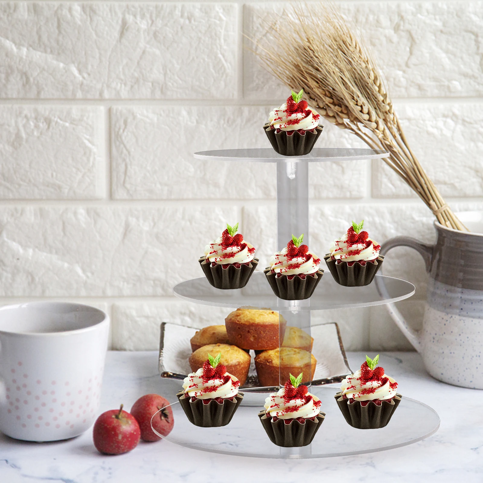

3 Layer Cake Display Stand Dessert Tray Tower Shape Rack Multi Tiered Fruit Snack Organizer Transparent Round Acrylic Kitchen