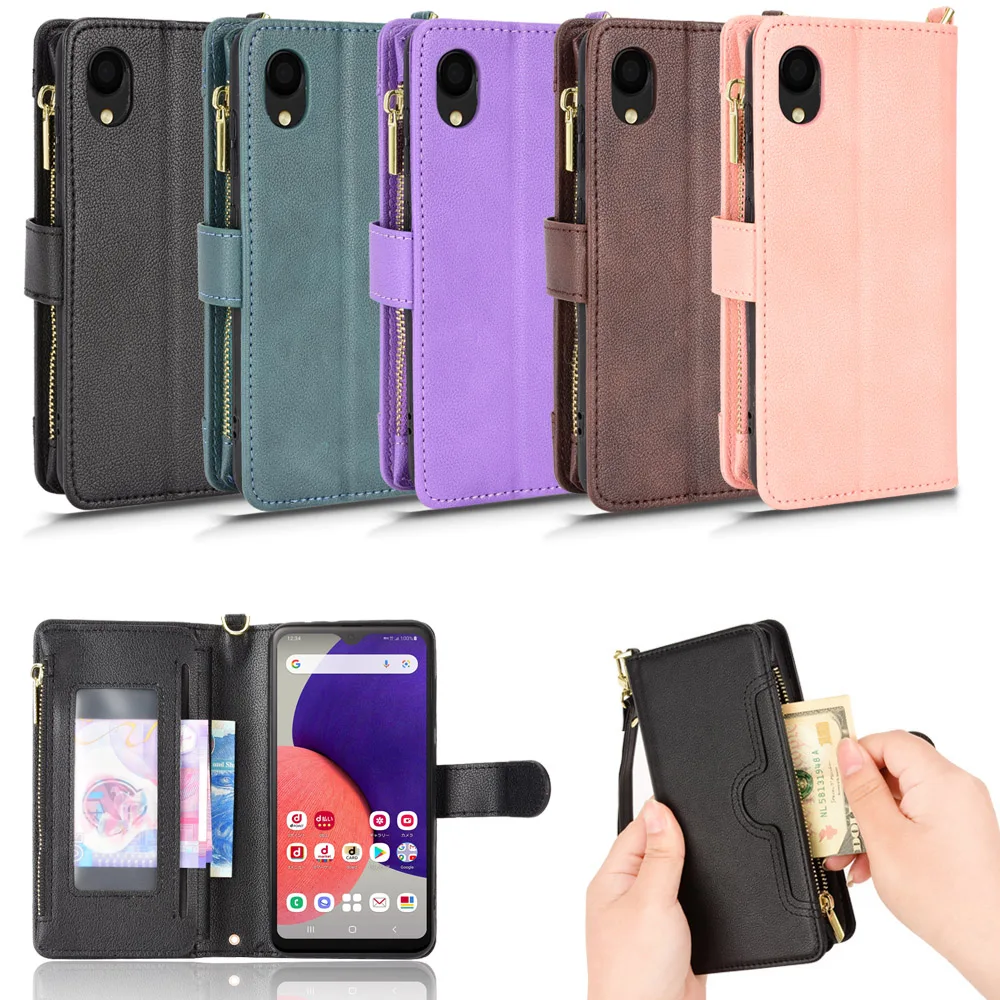 

Luxury Zipper Wallet Flip Leather Case For Samsung Galaxy A22 5G SC-56B Japanese version Magnetic Card Phone Bags Cover
