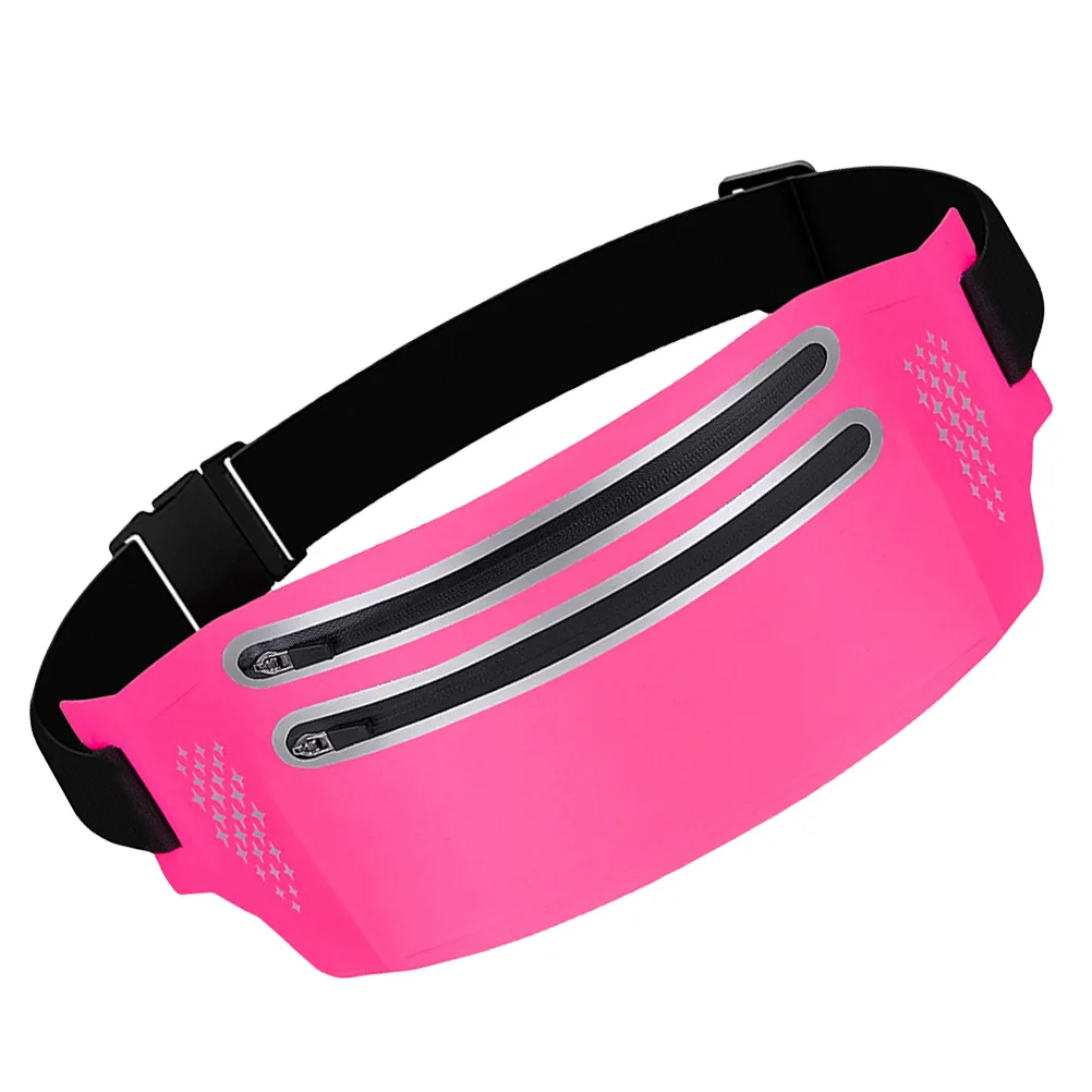 Waist Bag Slim Outdoor Double Zippers Pocket Phone Storage Pouch Sports Running Rosy Comfortable Adjustable Strap Headphone Hole