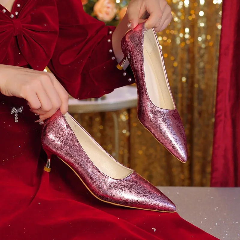

Luxury Medium Heels Pumps Shoes Woman Elegant Pink 2025 New Fashion Trends Party Office Wedding Shoes Female Dress Pumps