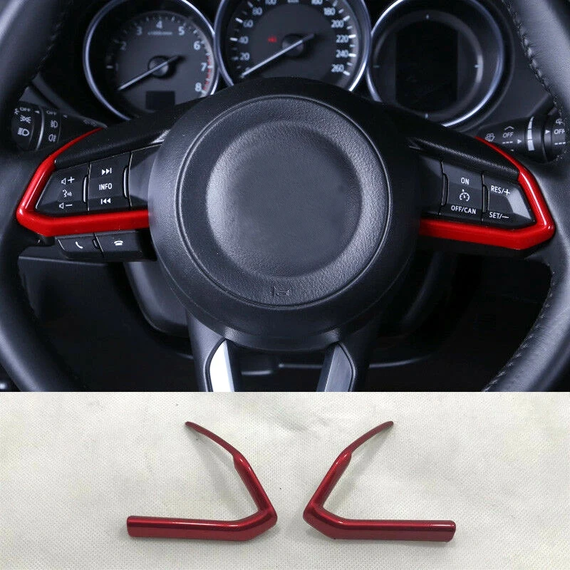 

1 Pair Red ABS Interior Steering Wheel Cover Trim For Mazda CX-3 CX3 2016-2018 & 1X Car Steering Wheel Covers Trim Sticker For M