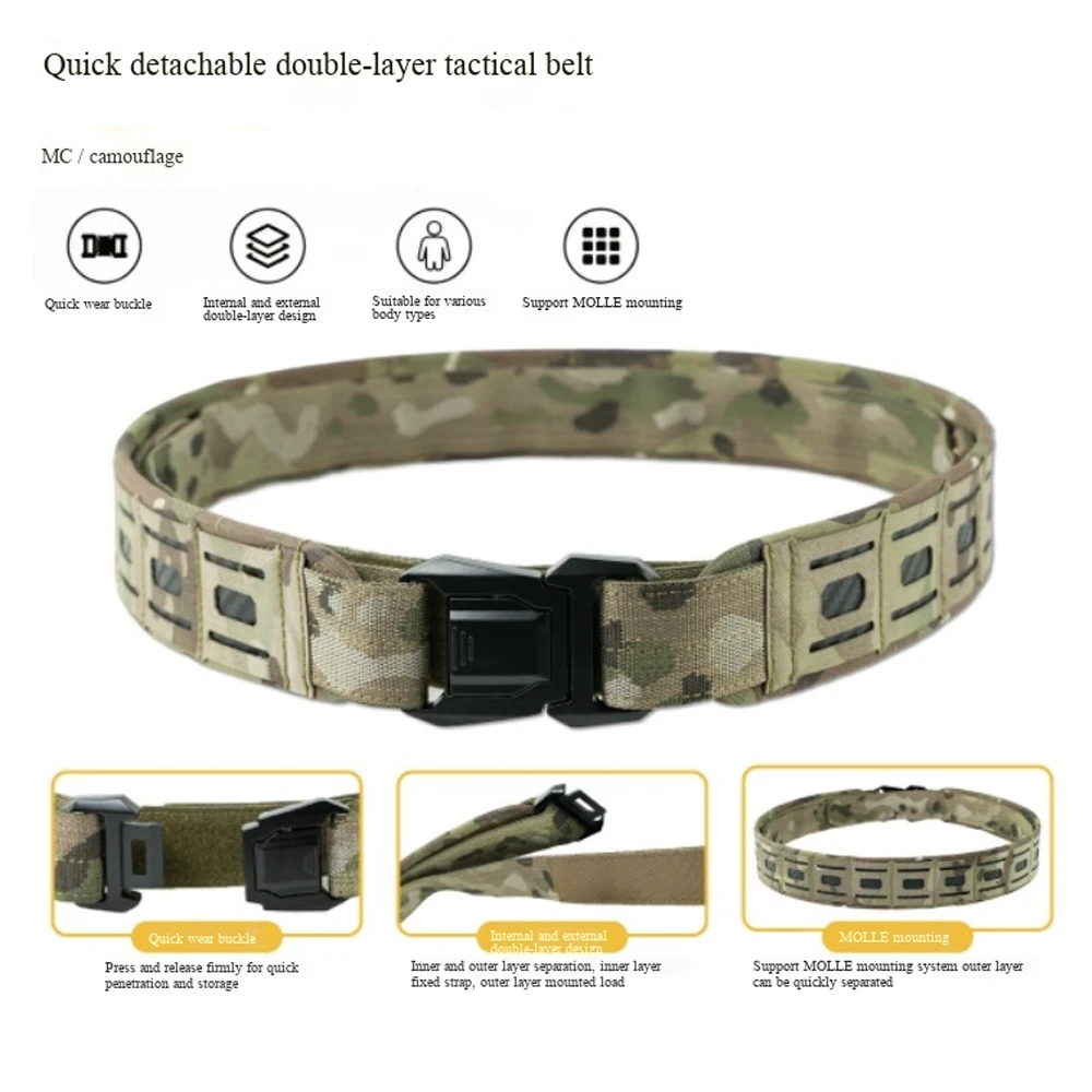 2-inch Tactical Belt, laser Cut Quick Release Molle Waist Seal inner And Outer Belts, Outdoor Hunting Training