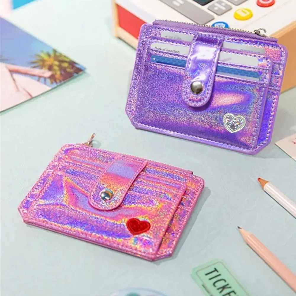 Meisje Student Laser Shining Heart Pailletten Kristal Kleur Creditcardhouder Slanke portemonnee ID-kaarthouder