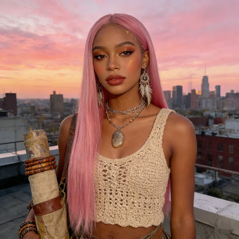 

Синтетический парик для женщин, светло-розовый, длинный, прямой, с челкой по центру, естественный, универсальный, для повседневного использования