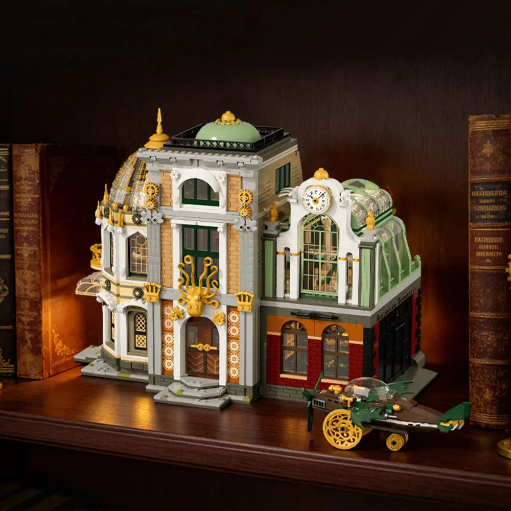 Creative Street View House Building Block With Light Punk Explorer Architecture Construction Brick Streetscape Toys Home Decor