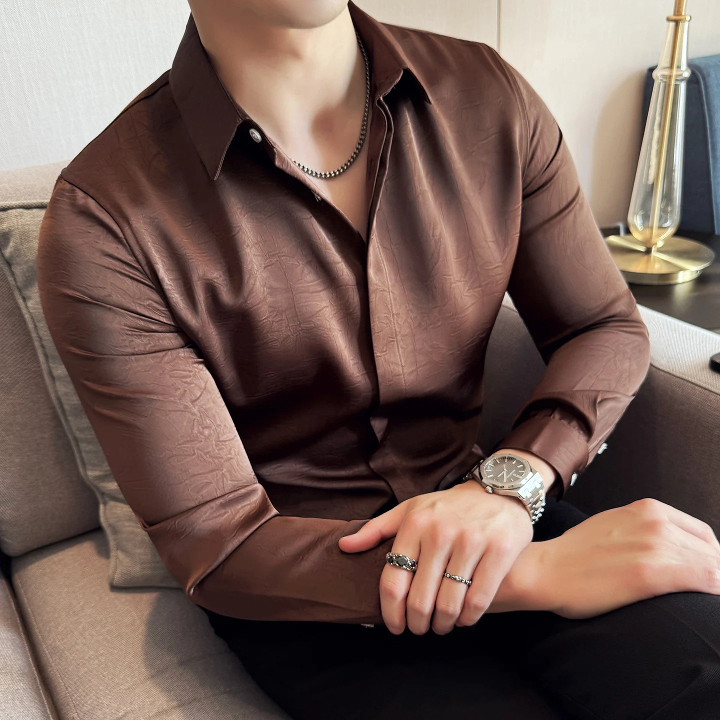 

Luxury Fabric Long Sleeved Shirt for Men High Quality Slim Fit Casual Shirts Business Social Banquet Party Shirt Men Clothing