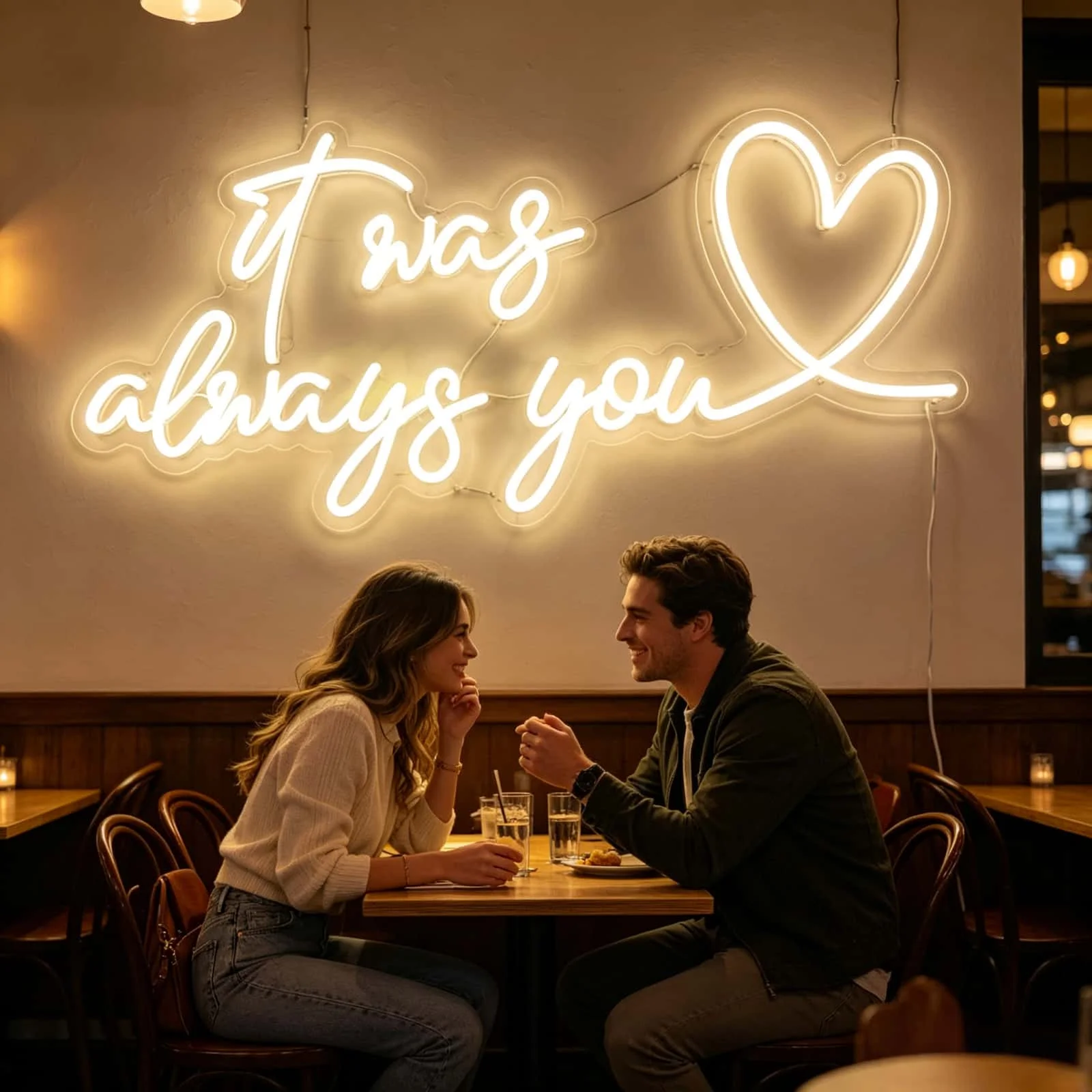 It Was Always You Heart Neon Sign USB Powered Wall Hanging Night Light for Bedroom Home Wedding Engagement Valentine's Day Romantic Art Wall Decor