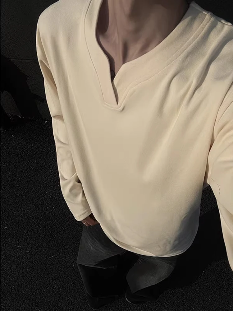 Cseta de Manga Larga uesa con Cuello en V is Oscuro para Hombre, Cseta Interior con Cuello Henry, Estilo Básico de ...