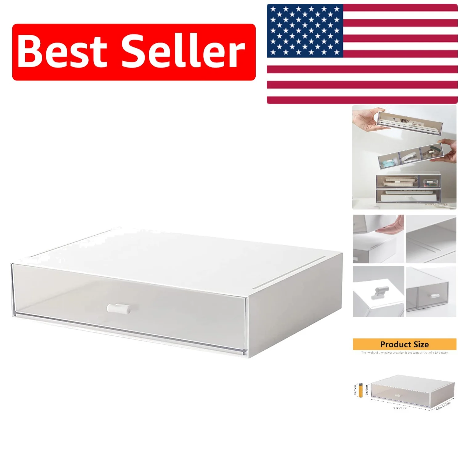 

Elegant Stackable Desk Organizer with Clear Drawer - Compact Plastic Storage