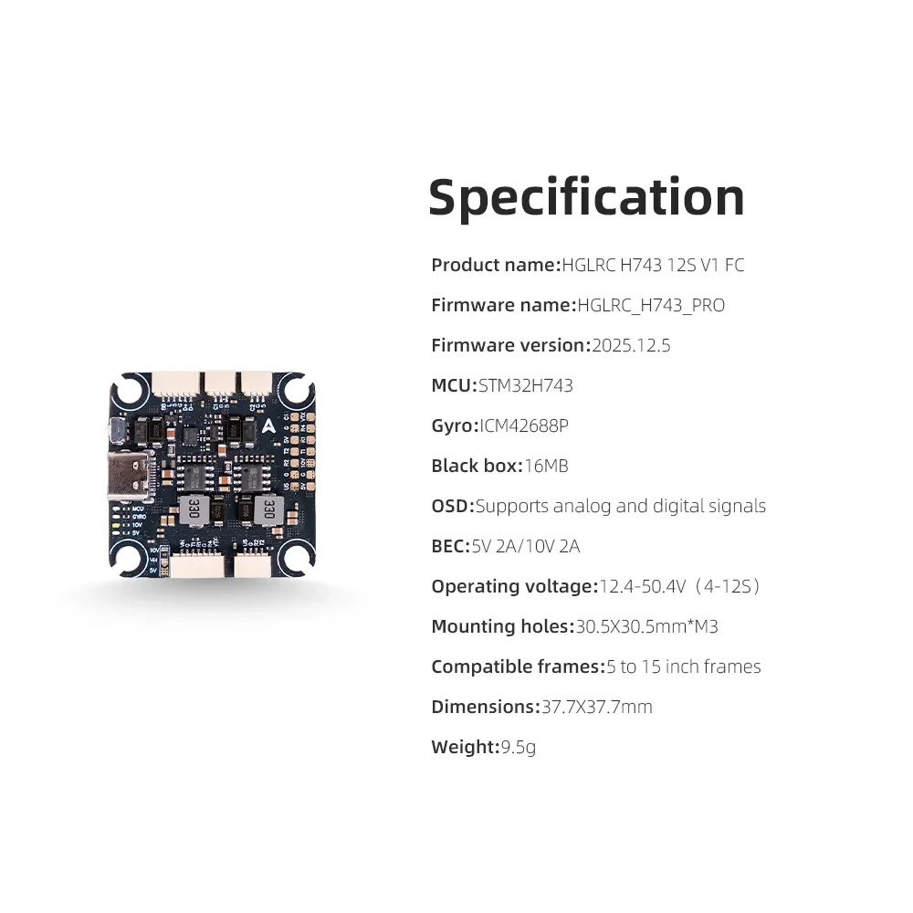 H743 12S V1 Flight Controller FC with ICM42688P Gyro, FPV Multirotor Drone Flight Control Board DIY Repair Parts