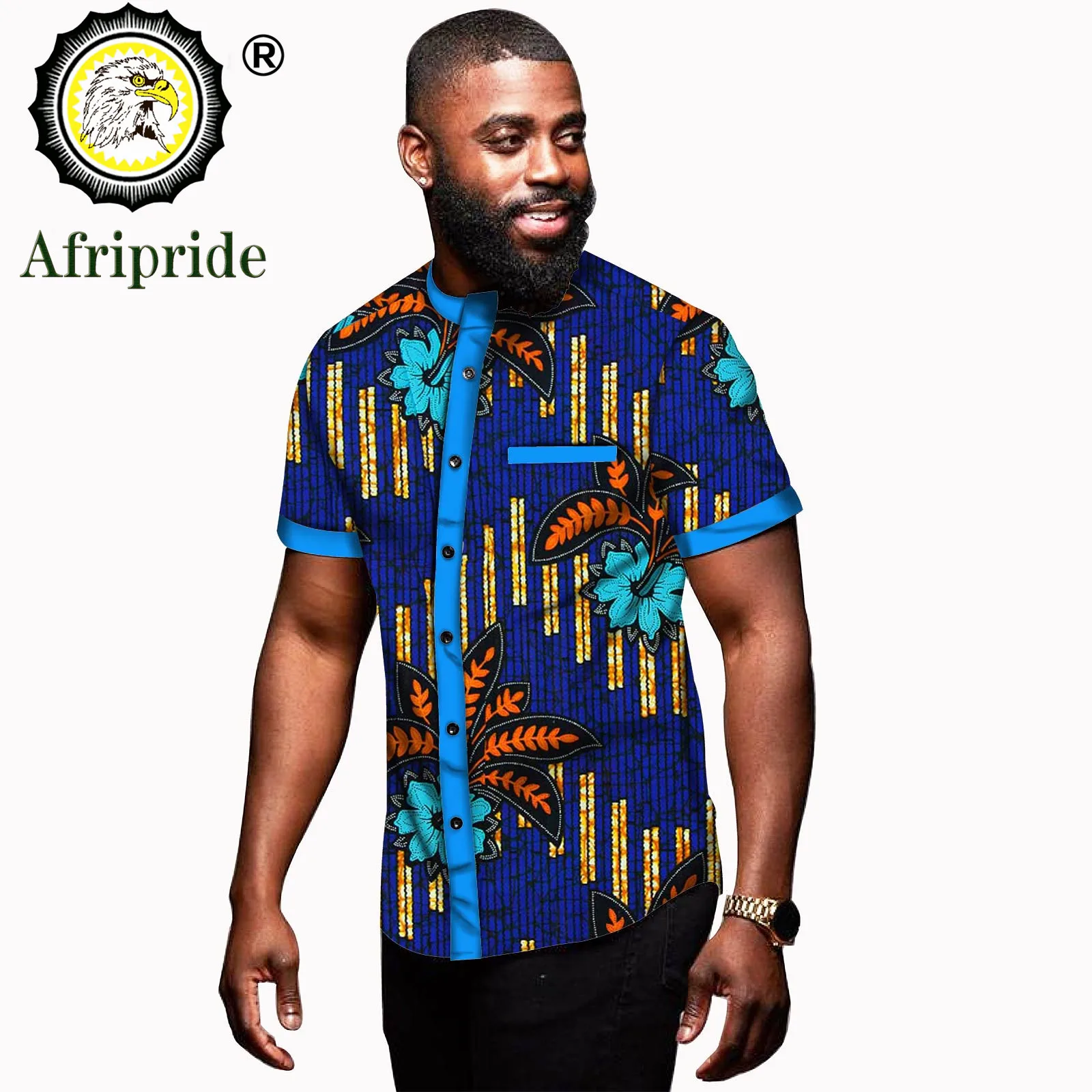 2024 african men clothing dashiki top print shirt short sleeve summer casual blouse ankara fabric bazin riche AFRIPRIDE S1912005