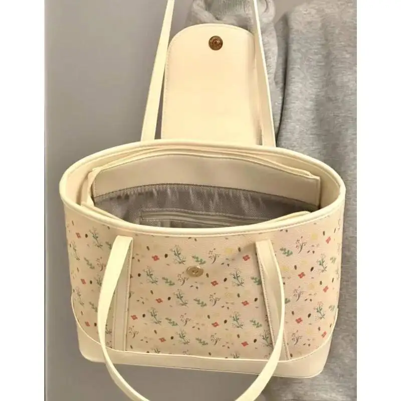 Bloom Fashionable Floral White Tota Handbag Women Korean Style Casual Shoulder Bags Ladies Sweet Cute Underarm Bag Y2k