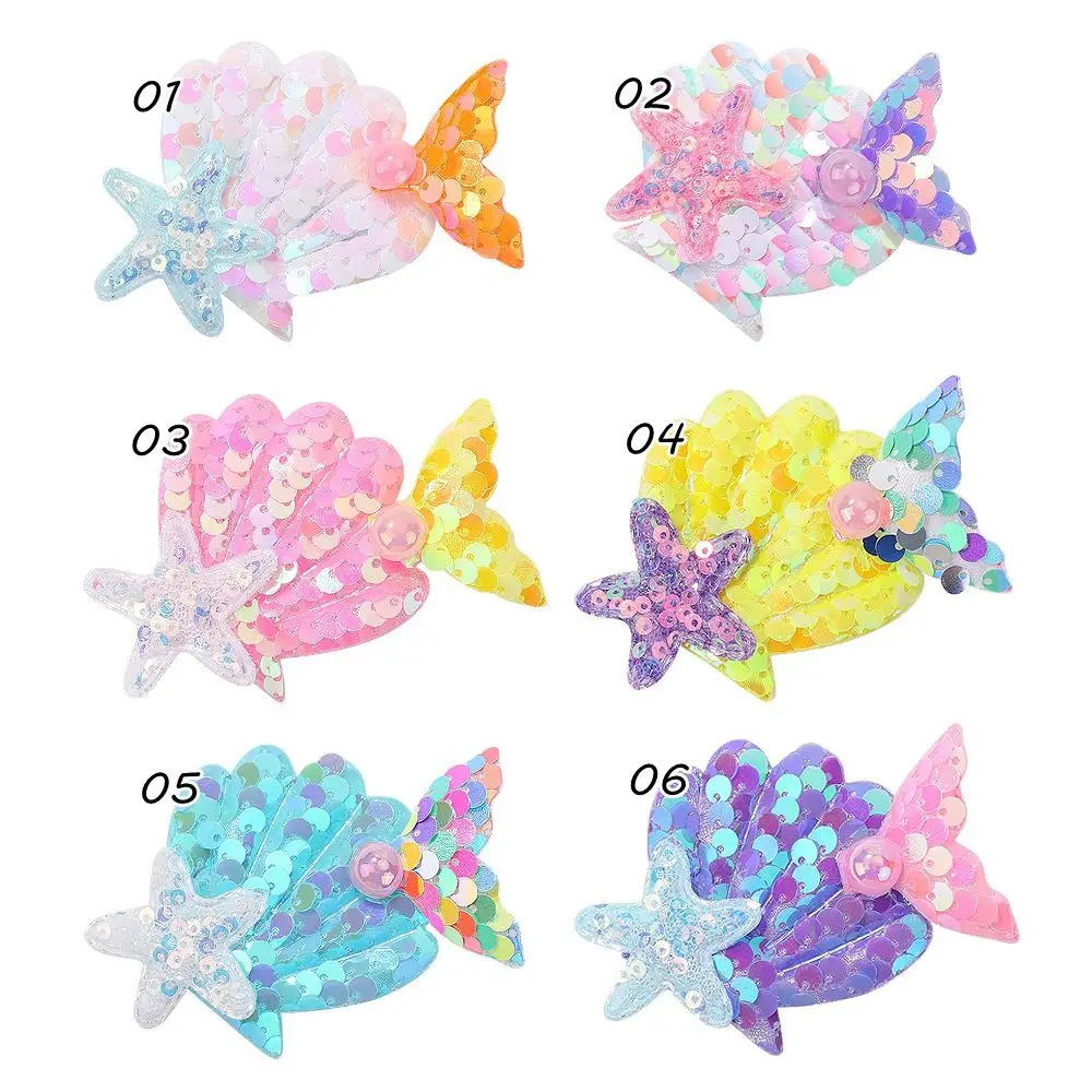 قشور مشبك شعر لطيفة ، نجم البحر اللؤلؤي ، دبوس الشعر الترتر الملون ، أميرة حورية البحر ، مشبك هامش جانبي حلو ، جديد