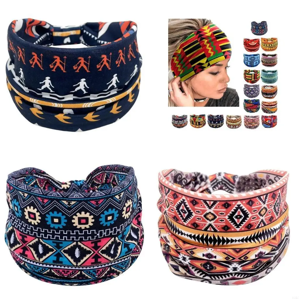  African Headbands Stretchy Workout Hairband Running Head Band Wide Headbands for Women Girls