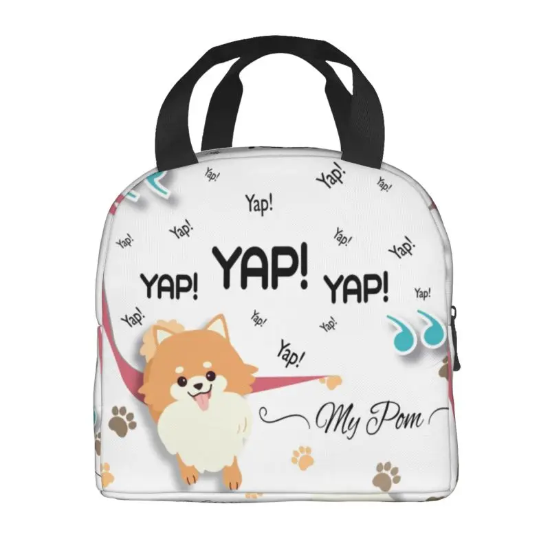 Pomeranian Quotes YAP YAP Barking Insulated Lunch Bag for Resuable Cartoon Spitz Dog Thermal Cooler Lunch Box Office Work School