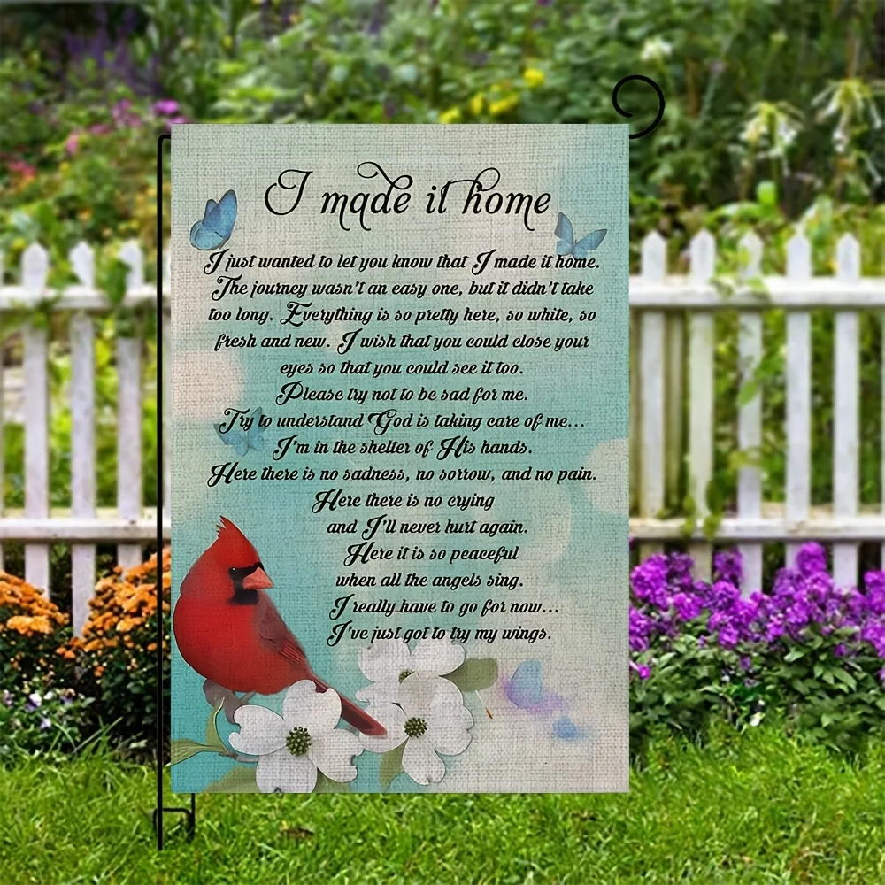 1 Pack, Commemorative Garden Flag, I Made It Home Flag, Commemorative Garden Flag for Loved Ones, 12x18 Inches, Funeral Sign, Outdoor Courtyard Home Cemetery Decoration, Used for Tombstones, No Flagpole