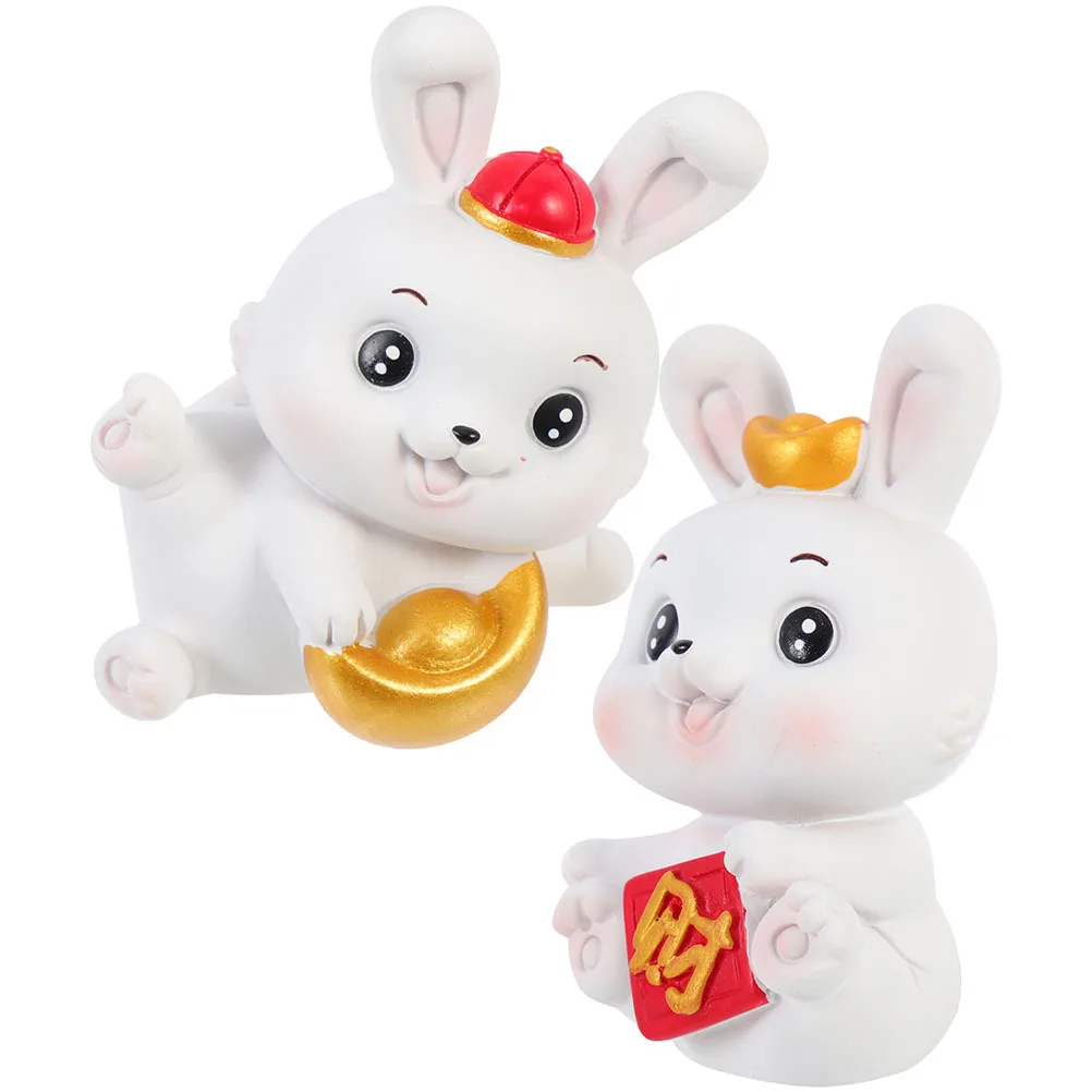 2Pcs Small Bunny Resin Miniature Rabbit Statues Desktop Garden Car Office Decorations Micro Landscape Cute Rabbit Crafts